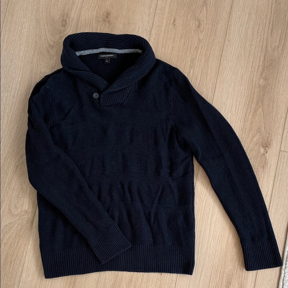 Men's Navy Sweater with Shawl Collar